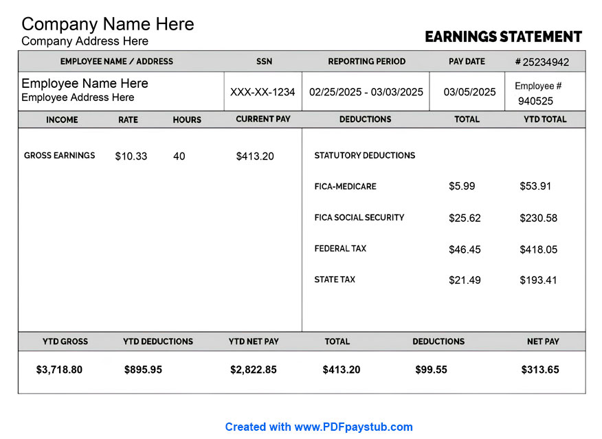 Professional paystub layout for businesses