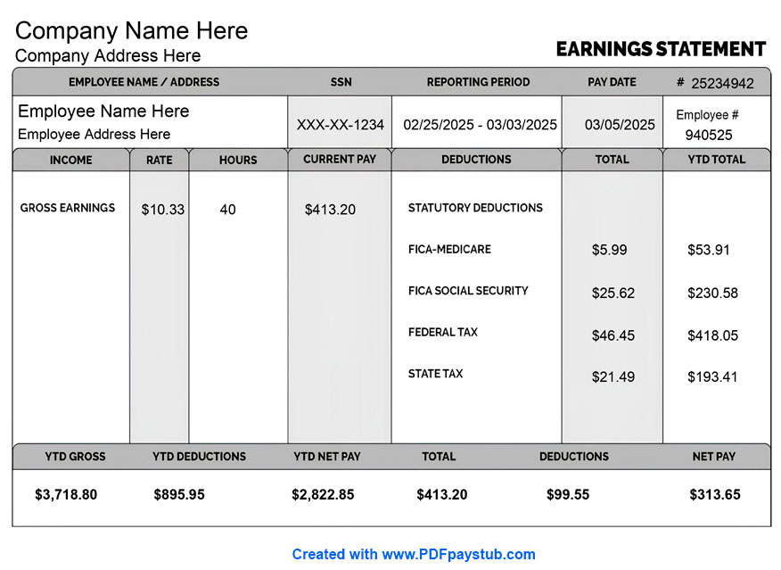 Free paystub example for download